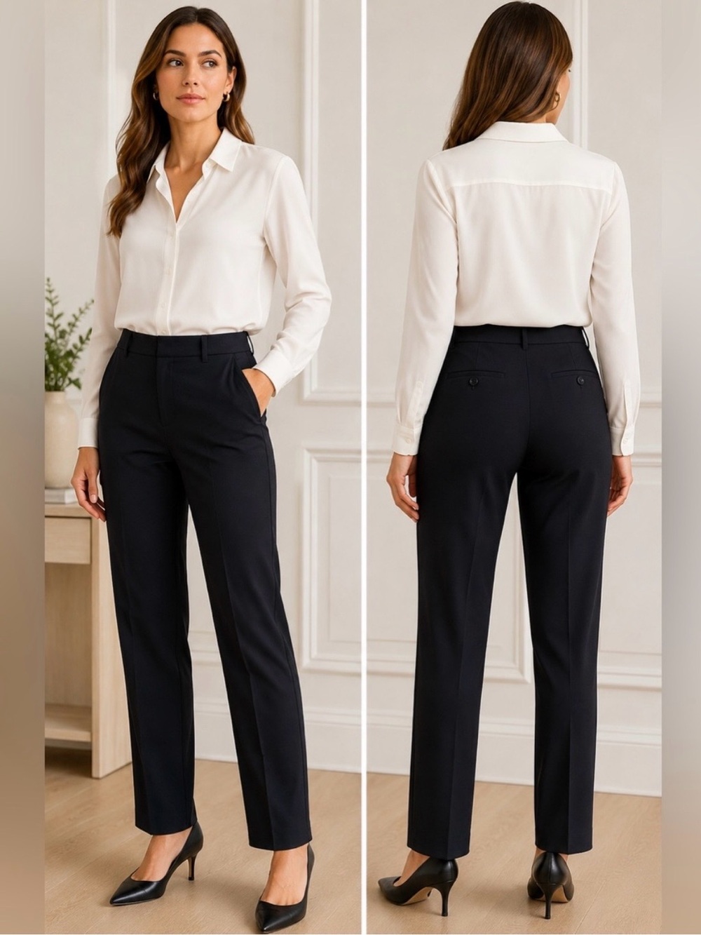 Banana Republic Logan Black Straight-Leg Dress Trousers